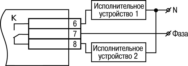 Схема подключения нагрузки к ВУ типа Р (ОВЕН ТХ01-RS)