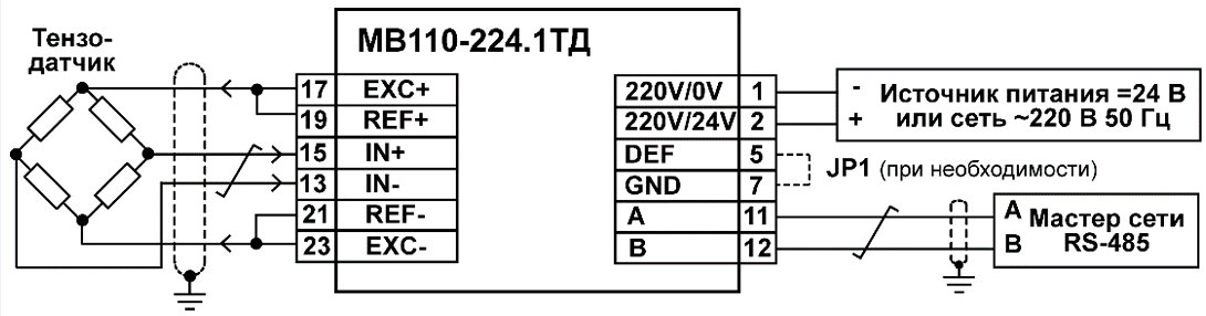 Схема подключения ОВЕН МВ110-224.1ТД