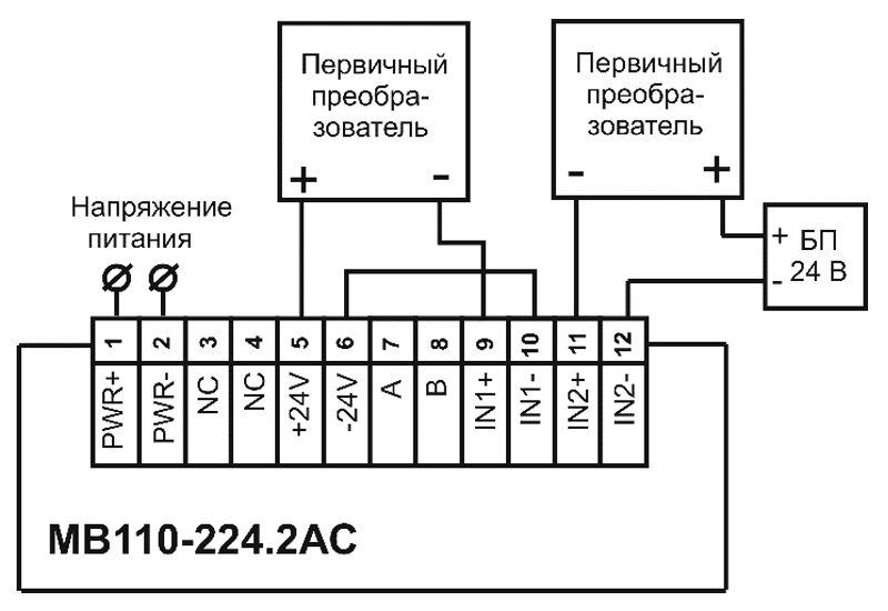 Схема подключения ОВЕН МВ110-224.2АС