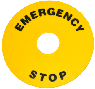 MTB2-F12 Комплект желтых табличек, круг, «Emergency Stop», 90мм (уп. 2 шт.)