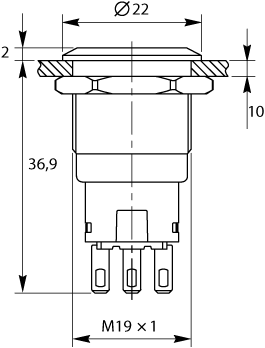 Габаритные размеры кнопок MT67-R, MT67-F